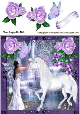 White Horse with Faerie and Fantasy Flowers 8x8
