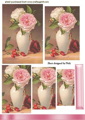 Pink/cream Roses in Vintage Vase Pyramids