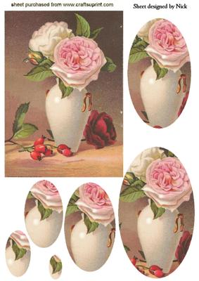 Pink/cream Roses in Vintage Vase Oval Pyramids