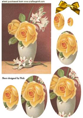 Yellow Roses in Vintage Vase Oval Pyramids