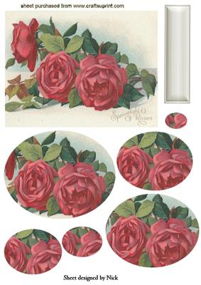 Red Roses Vintage Style Oval Pyramids