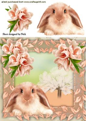 Fluffy Bunny with Peach Flowers 8x8