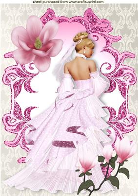Pretty Lady in Pink with Blossoms A4