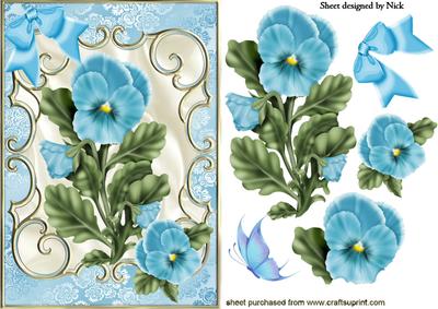 Turq Pansies with Butterflies and Bow