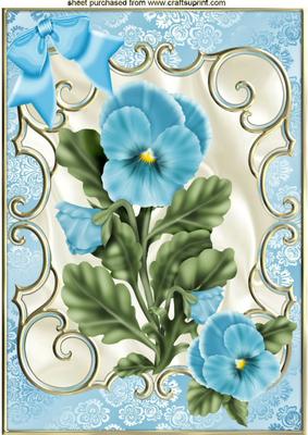 Turq Pansies with Ornate Frame with Bow A4