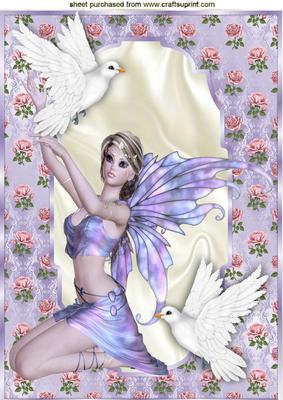Pretty Lilac Faerie in Rose Frame with Doves A4