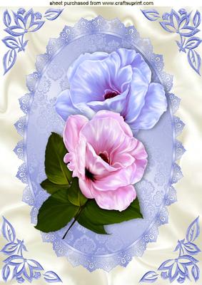Pretty Lilac and Pink Flowers on Cream Satin A4