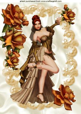 Pretty Lady with Gold Roses A4