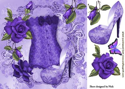 Purple Roses, with Purple Lace Basque & Shoe 8x8