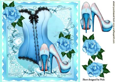 Turq Basque with Blue Roses & Shoes 8x8