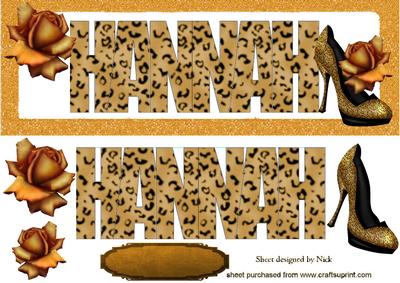 Hannah, Name with Leopard Print, Gold Roses Dl