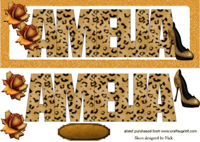 Amelia, Name in Leopard Print with Gold Roses Dl