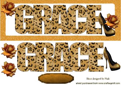 Grace, Name in Leopard Print with Gold Roses Dl