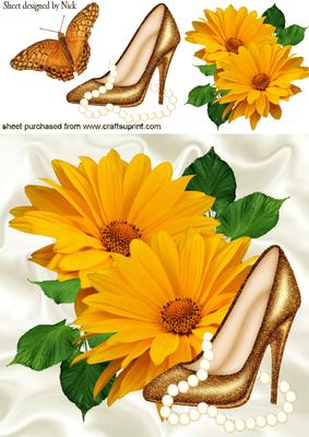 Sunshine Yellow Flowers with Gold Shoe 8x8