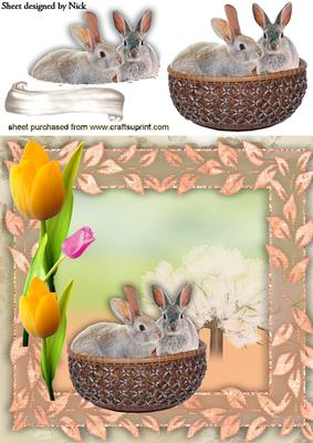 Basket with Bunnies, and Tulips 8x8