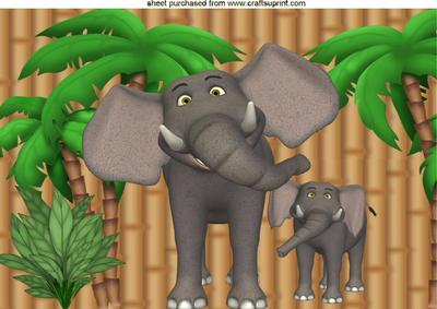 Baby Elephant and Mum in the Jungle A4