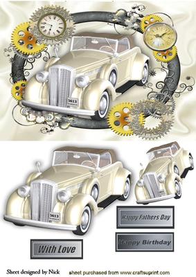 Vintage Car in Steampunk Frame with Clocks