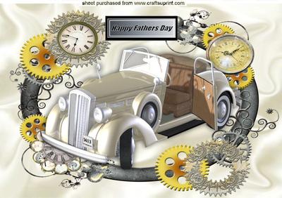 Vintage Car for Fathers Day in Steampunk Frame A4