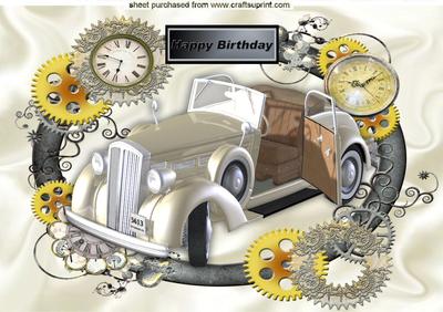 Vintage Car for Birthday in Steampunk Frame A4