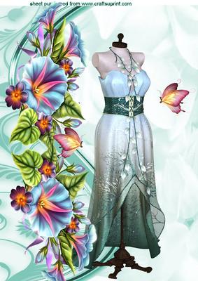 Vintage Dress on a Stand with Morning Glory Flowers A4
