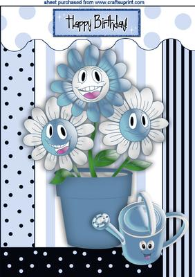 Funny Face Blue Flowers with Watering Can A4