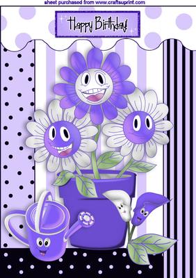 Watering Can with Funny Face Flowers A4