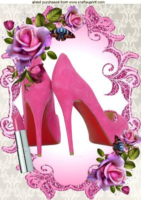 Pink Shoes, Pink Lippy with Roses A4