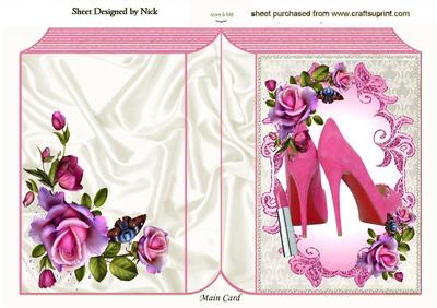 Pink Shoe, Pink Lippy with Roses Folded Book