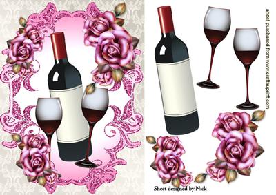 Red Wine with Glasses and Roses