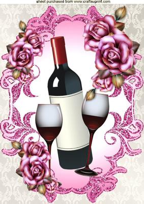 Red Wine and Glasses with Roses A4