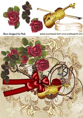 Red Roses with Steampunk, and Violin 8x8