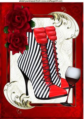 Sexy Red Boots with Roses and Wine A4