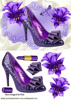Purple Sparkle Shoes with Flowers