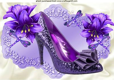 Purple Sparkle Shoe with Dragonflies and Flowers A4