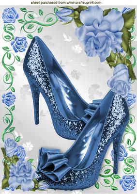 Blue Sparkle Shoes with Blue Roses A4