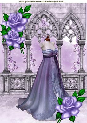 Beautiful Lilac Evening Gown with Purple Roses A4
