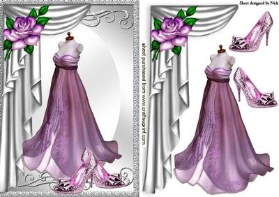 Pink Gown with Silver Drapes and Pink Rose