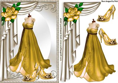 Gold Gown with Gold Drapes and Gold Rose