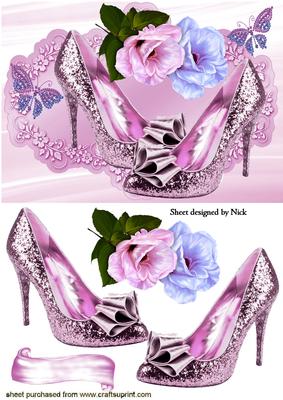 Pink Sparkle Shoes with Flowers and Butterflies
