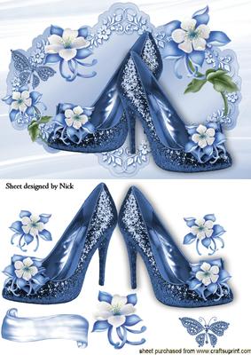 Blue Sparkle Shoes with Blue& White Flowers