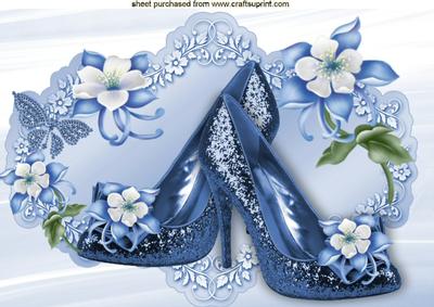 Blue Sparkle Shoes with Blue & White Flowers A4