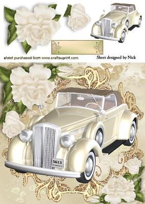 Cream Vintage Wedding Car with Cream Roses 8x8