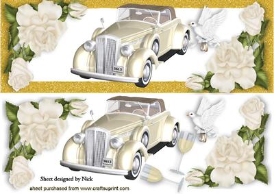Vintage Wedding Car with Champagne Cream Roses Dl