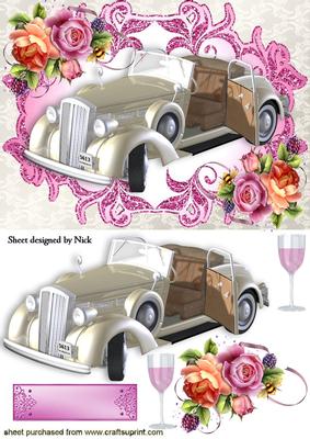Wedding Car with Pink Roses and Champagne