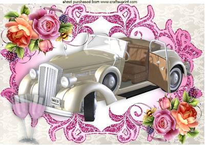 Wedding Car with Pink Roses and Champagne A4