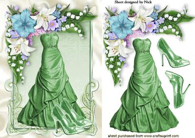 Green Dress with Sequin Shoes and Flowers