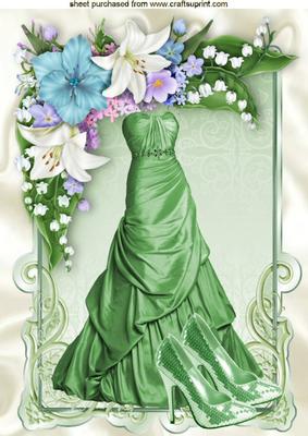 Green Dress with Sequin Shoes and Flowers A4