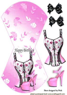 Pink/black Basque with Shoe and Bow Wobble Card