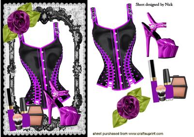 Purple/black Basque with Shoe and Rose