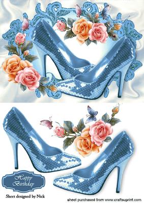 Blue Sequin Shoes with Roses